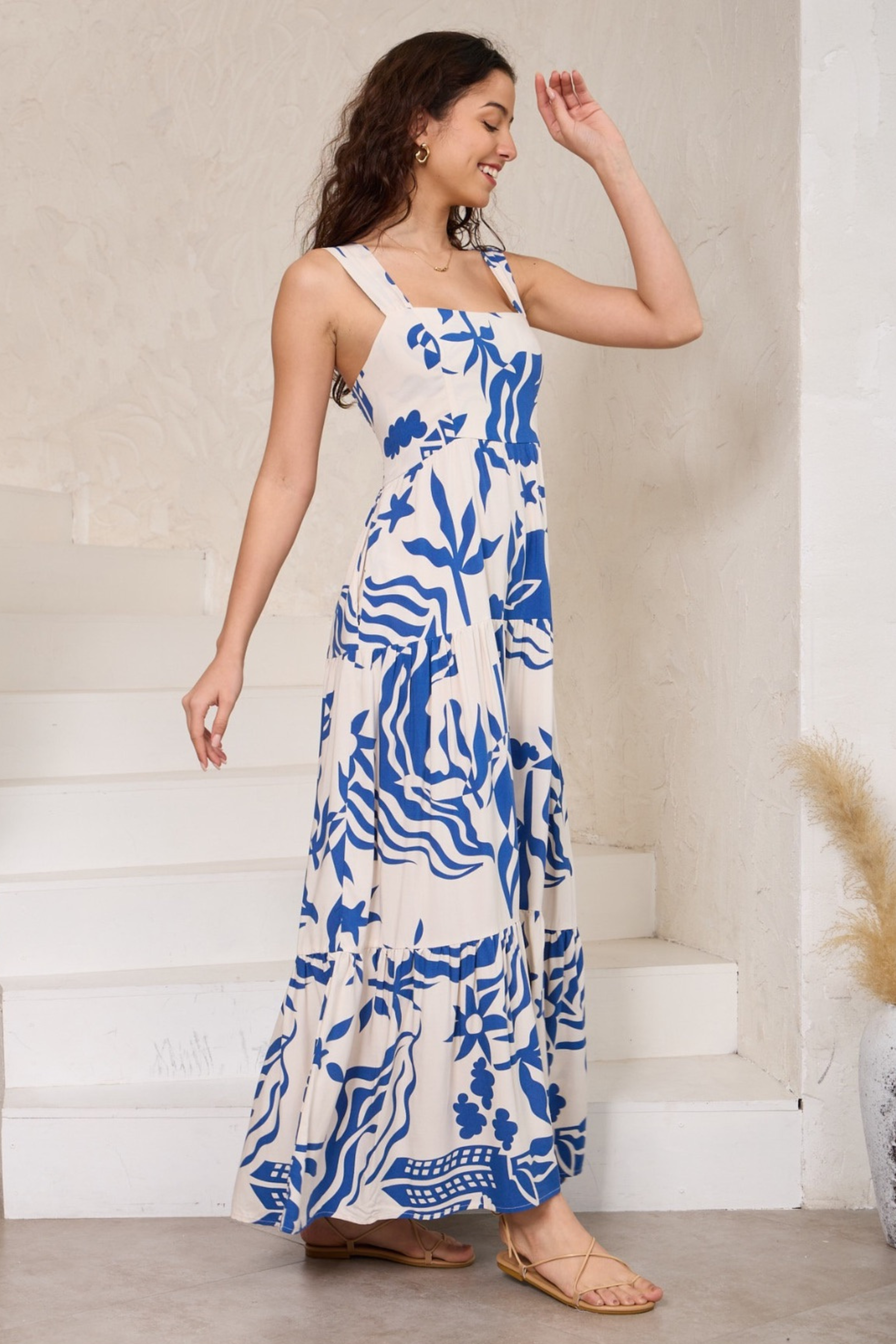 LILY Maxi Dress in Blue and Cream