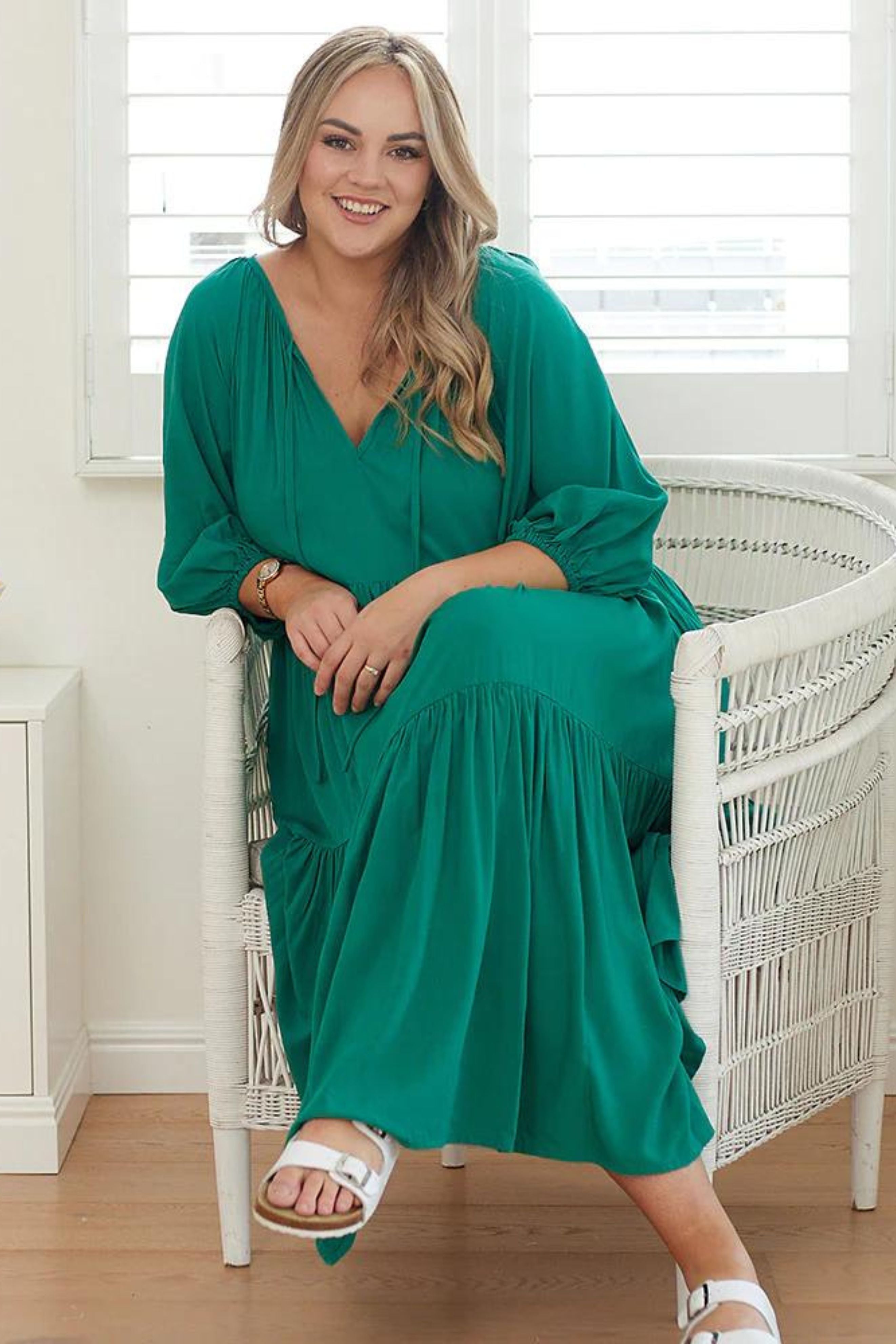 JANE Midi Dress in Emerald Green