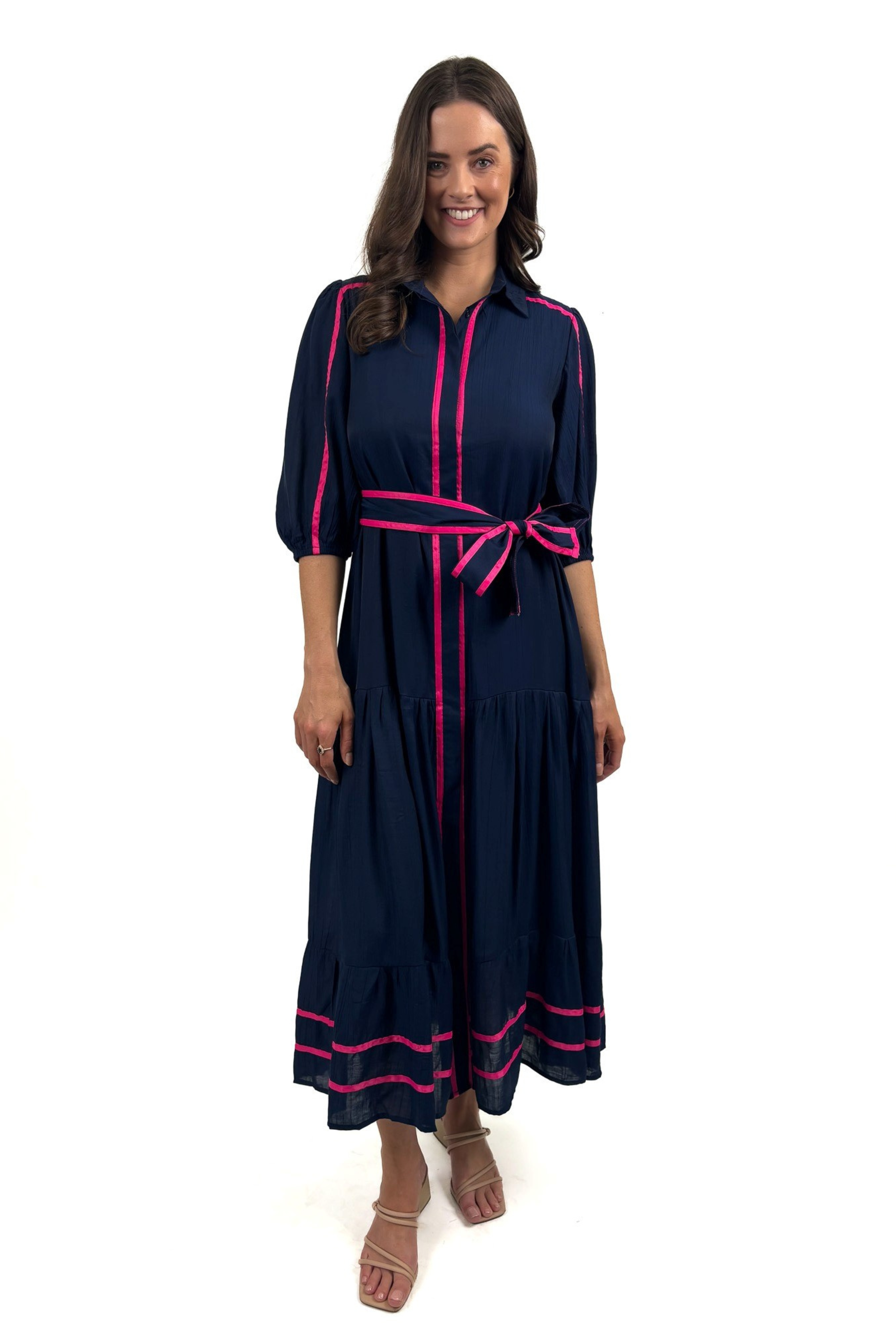 Freya Shirt Dress in Navy and Fuchsia