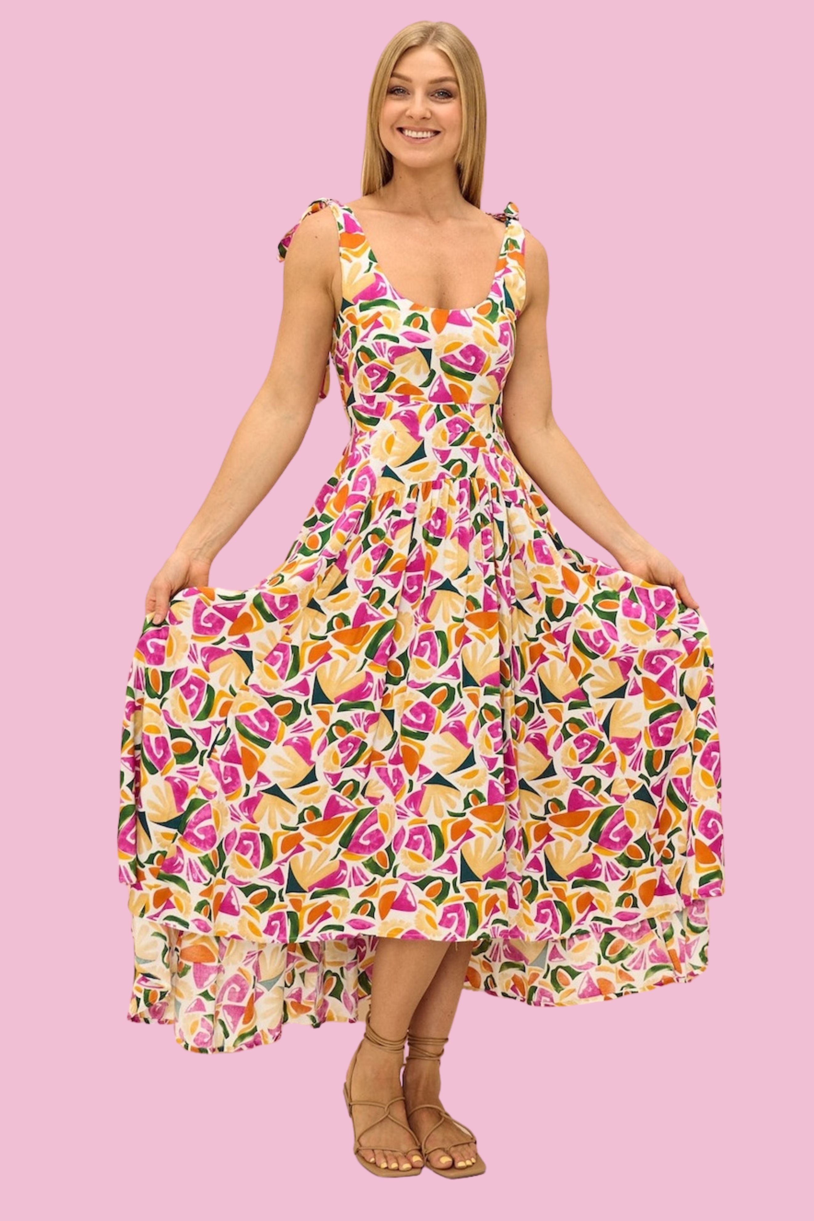 The VERA Dress in Pink and Yellow Print