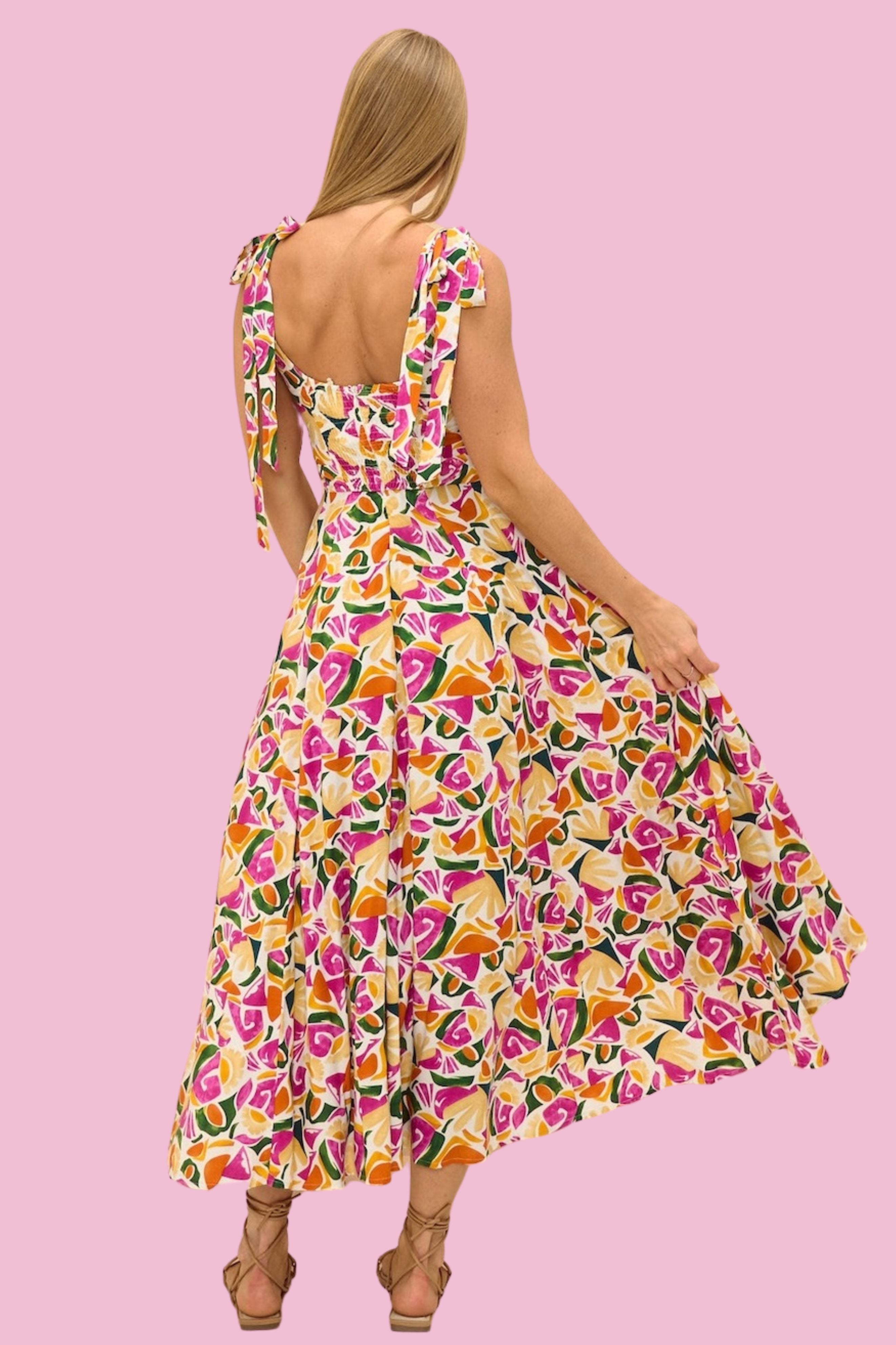 The VERA Dress in Pink and Yellow Print